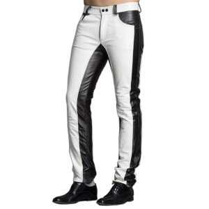 Pantalone da Uomo in Vera Pelle Nero Bianco