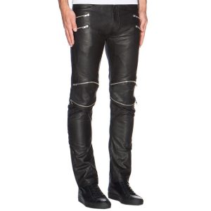 Pantalone Biker da Uomo in Vera Pelle Nera