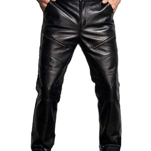 Pantalone in Vera Pelle Nera da Uomo