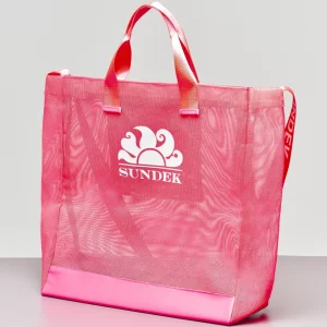 SUNDEK Borsa mare grande fucsia in mesh con base rivestita