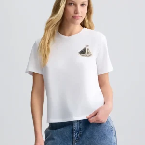 Liujo T-shirt in cotone con ricamo e strass CA5371J6308M9371