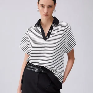 Liujo T-shirt a righe con bottoni gioiello WA6495J4909P9442