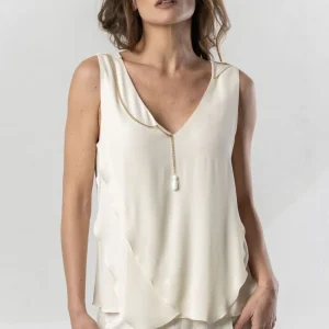 Elisa Cavaletti Top in georgette con gioiello EJP269017206