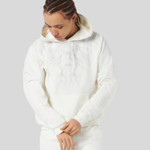 White Hoodie 
Grey Embroidery Lightning