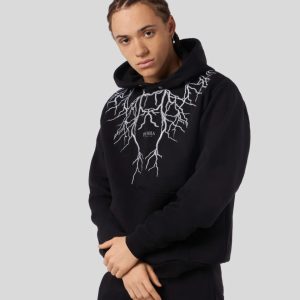 Black Hoodie 
Grey Embroidery Lightning