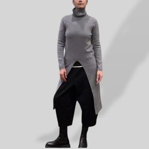 Maglia lunga donna con spacco grigio