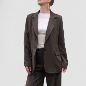 Giacca donna over monopetto spalline cioccolato