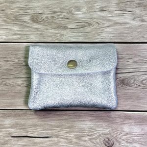 Mini portafoglio in pelle laminata argento luminescente