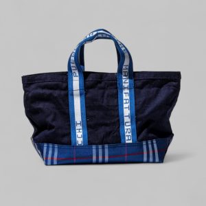 PUEBCO Borsa tote in cotone a quadri con zip blu