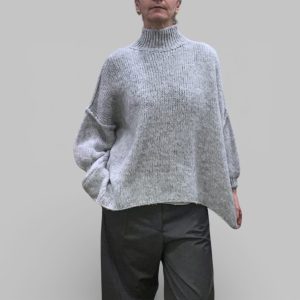 Maglia donna over misto lana grigio chiaro