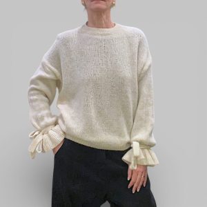 Maglia donna misto lana sabbia polsi arricciati