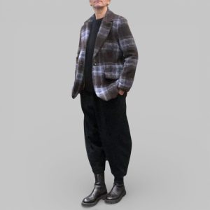 Giacca donna misto lana marrone nero azzurro a quadri