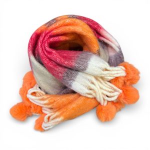 Sciarpa donna lunga misto lana viscosa con pon pon