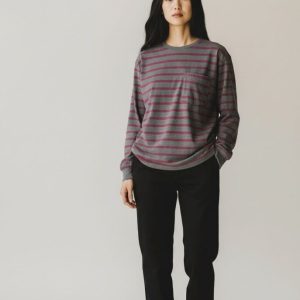 Maglia donna a righe bordeaux grigio