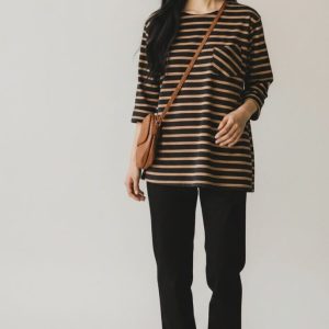 Maglia donna a righe nero biscotto