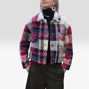 Giacca donna corta lana a quadri fuxia
