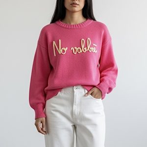 Maglia donna in filo di cotone fuxia con scritta