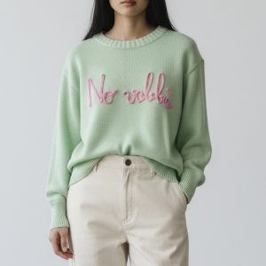 Maglia donna in filo di cotone verde menta con scritta