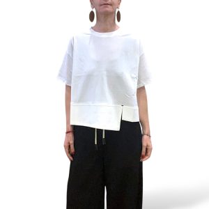 Maglia donna a scatola cotone bianco asimmetrica