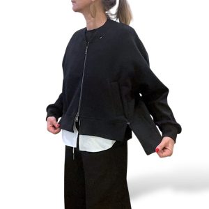 Giubbotto felpa donna nera con inserti di camicia