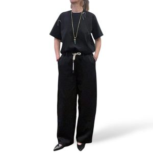 Pantalone palazzo nero donna con fascia elastica