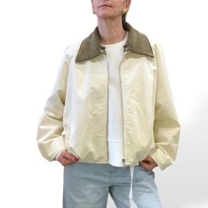Bomber donna in cotone burro con doppio collo