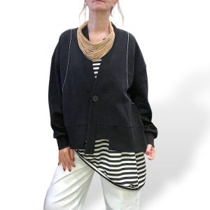 Cardigan a felpa donna nero con cuciture a contrasto