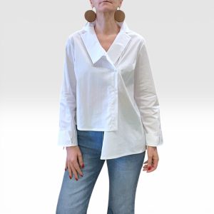 Camicia donna cotone bianco asimmetrica