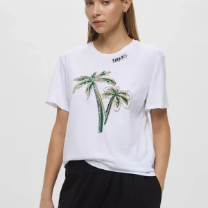 Liujo T-shirt in cotone con ricamo e strass CA5371J6308M9318