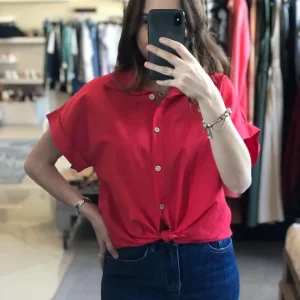 Camicia mezze maniche in cotone tinta unita