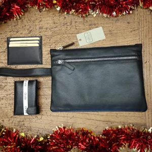 Pochette Nera da polso in vera pelle con un Portafoglio a scelta