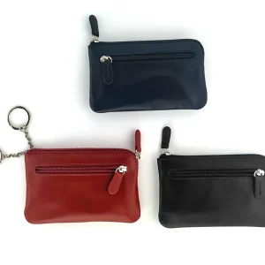 Portachiavi con ganci a bustina in vera pelle con 2 zip