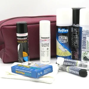 Kit pulizia scarpe Sneakers completo in pochette in pelle